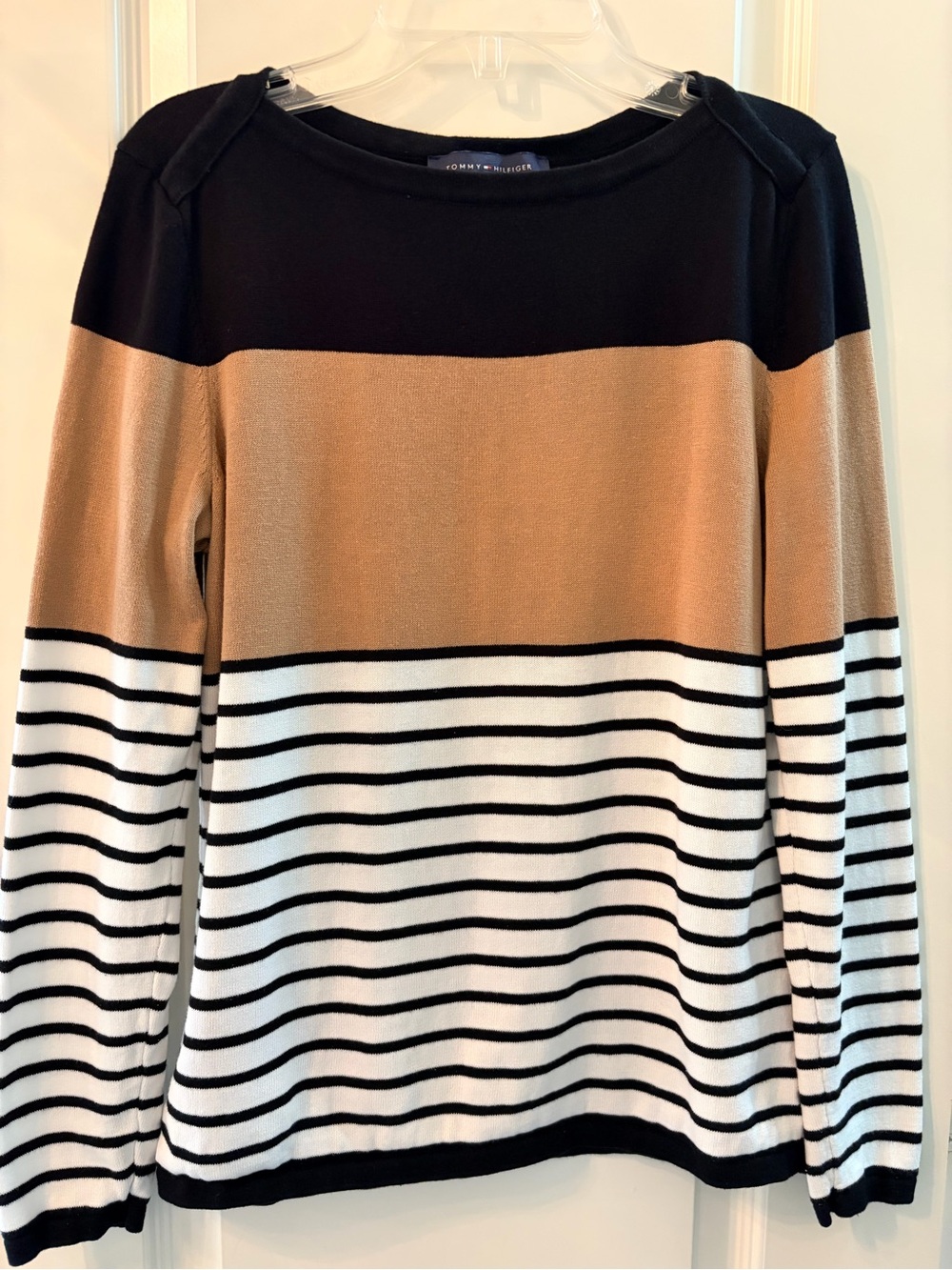 Tommy Hilfiger Black, Camel & White Striped Knit Top